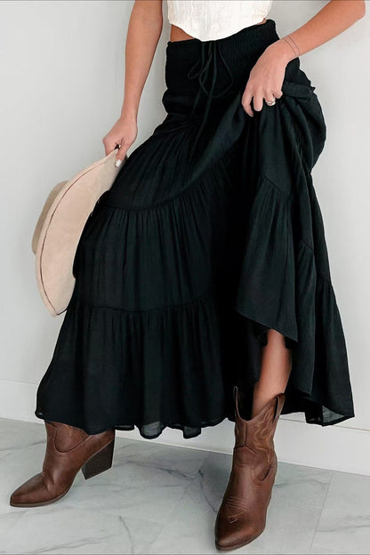 Boho Chic High Waisted Contrast Drawstring A Line Maxi Skirt