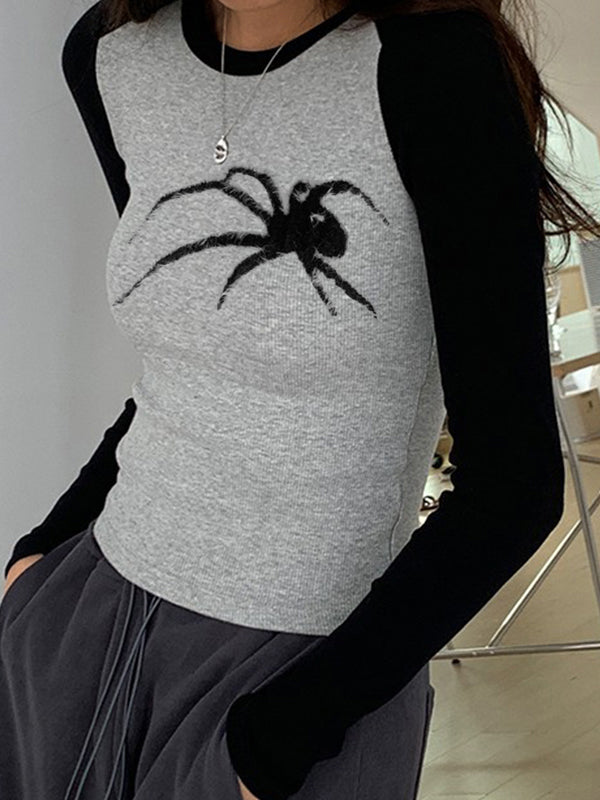 Spider Print Raglan Slim Long Sleeve Knit