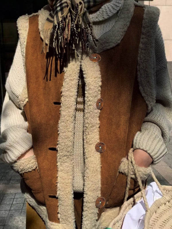 Reversible Lambswool Trim Sleeveless Jacket
