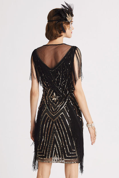 Vintage Sequin Fringe Performance Party Dress