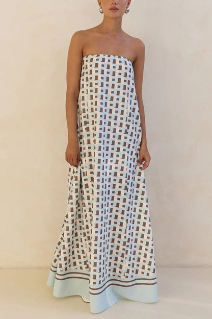 Unique Print Sexy Tube Top Back Zipper Loose Maxi Dress