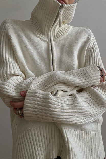 Solid Loose Collared Slouchy Knit Cardigan