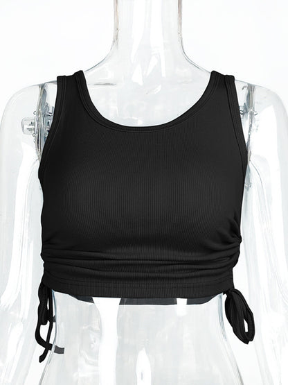 Simple Cami Tops Round Neck Drawstring Convertible Casual Camis