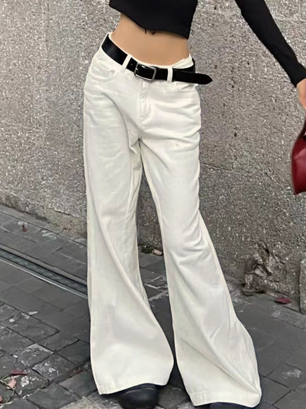 White Low Waist Mopping Flare Jeans