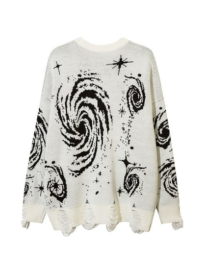 Swirl Print Ripped Design Sweater