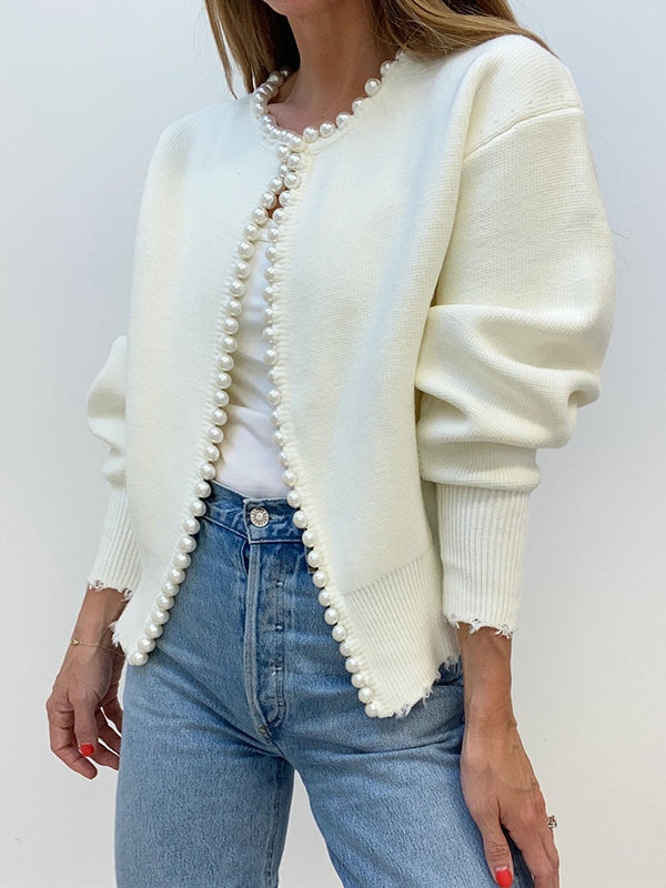 Vintage Pearl Trim Knit Cardigan