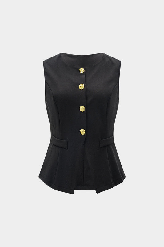 Solid Metallic Button Vest