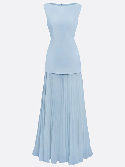 Women's Sleeveless Maxi Dress with Flowing Pleats – Elegant Bridesmaid Gown