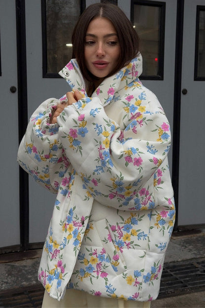 Printed Stand Collar Cotton Coat