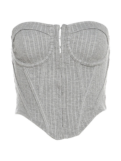 Solid Backless Irregular Hem Corset Top