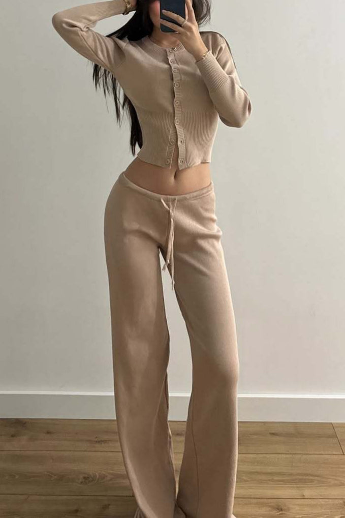 | Fitted Buttoned Long-Sleeve Low-Rise Knit Two Piece Set