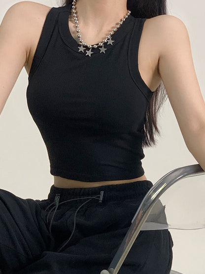 Solid Metal Buckle Backless Tank Top