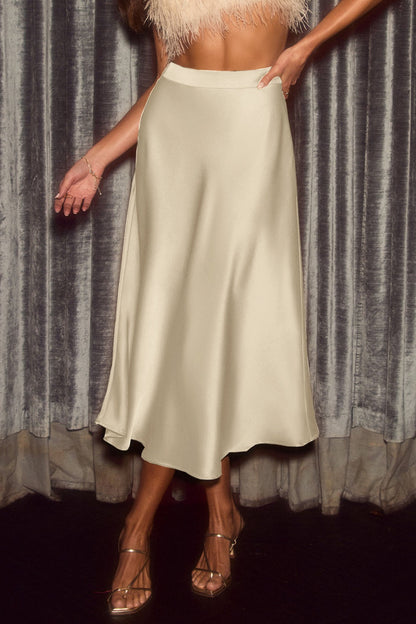 Satin Solid Color A-line Bodycon Skirt