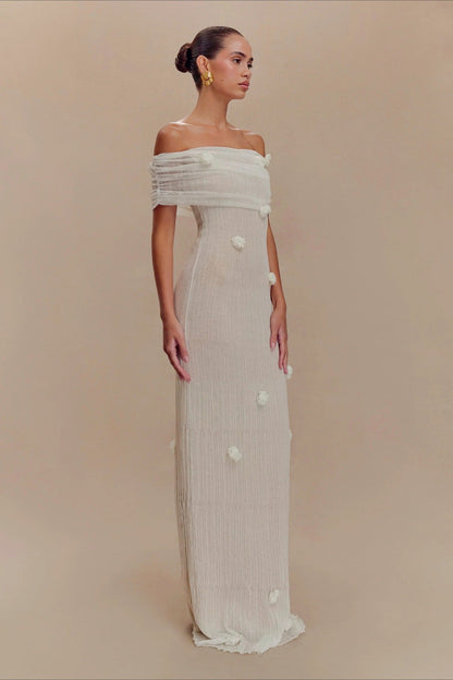 3D Floral Off-Shoulder Maxi Birthday Dress