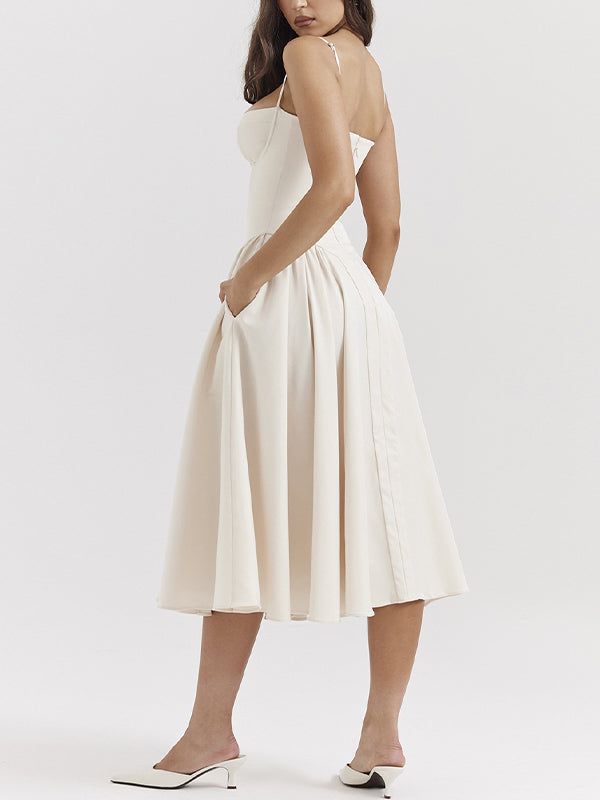 Vintage Solid Cami Midi Dress