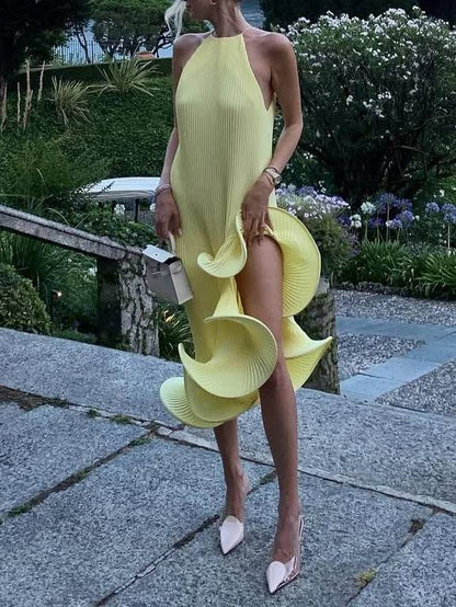 Asymmetric Rolled Hem Midi Dress