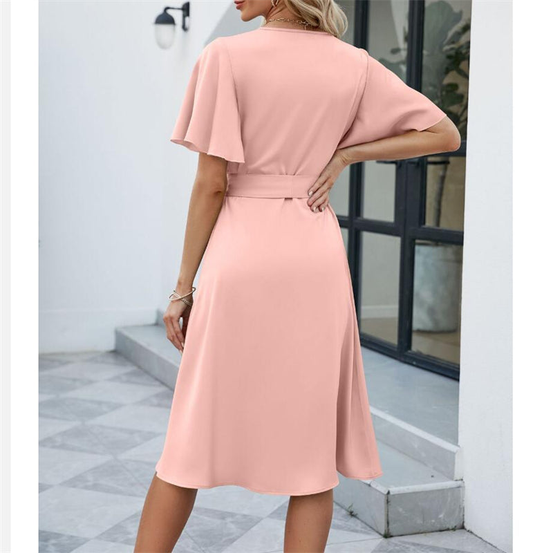 V-Neck Flared Sleeve Mini Dress in Multiple Colors