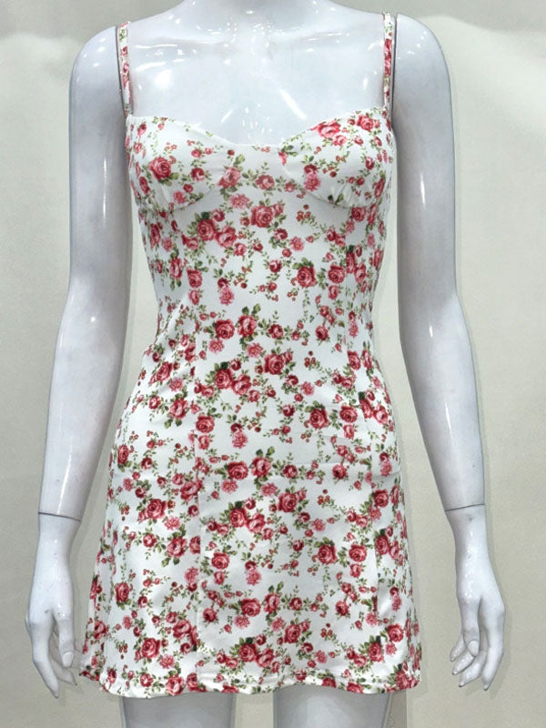Floral Dress Mini Dresses Sleeveless Straps Neck Sexy Spring
