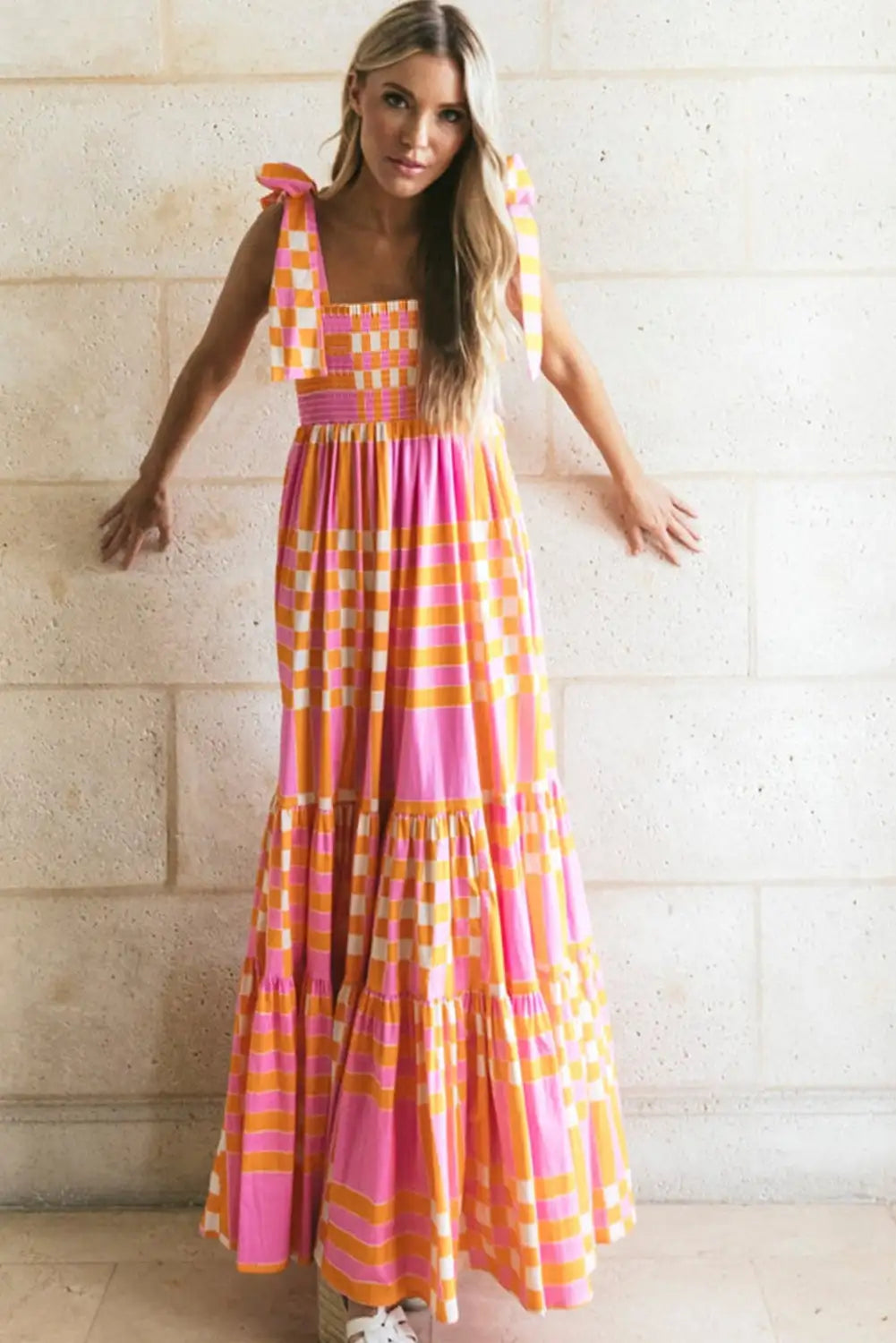 pink gingham maxi dress