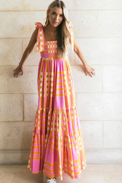pink gingham maxi dress