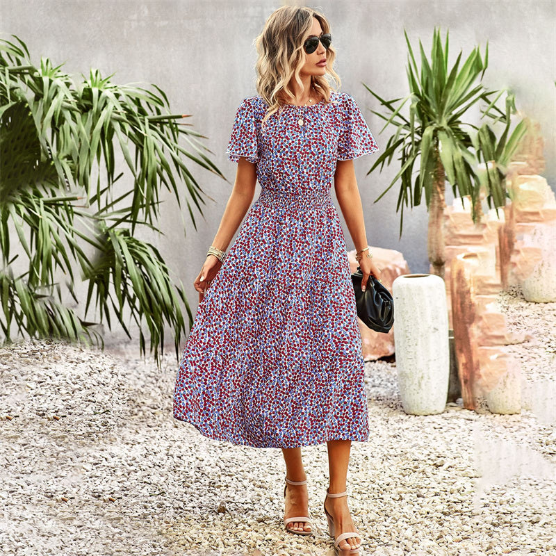 Floral Print Short Sleeve Maxi Dress in Various Colors