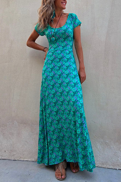 One Dress Two Ways Short Sleeve Floral Printed Maxi Dress