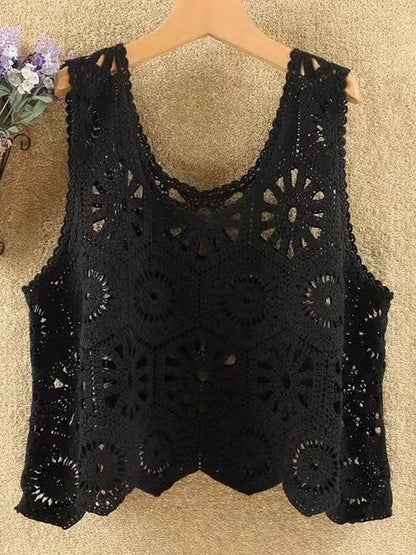 Loose Crochet Vest Sheer Top