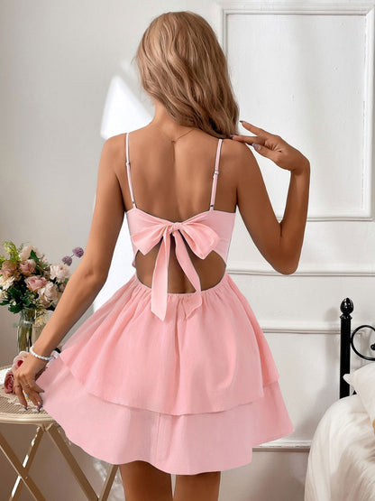 Pure Cotton Backless Bow Tie Mini&Short Dresses