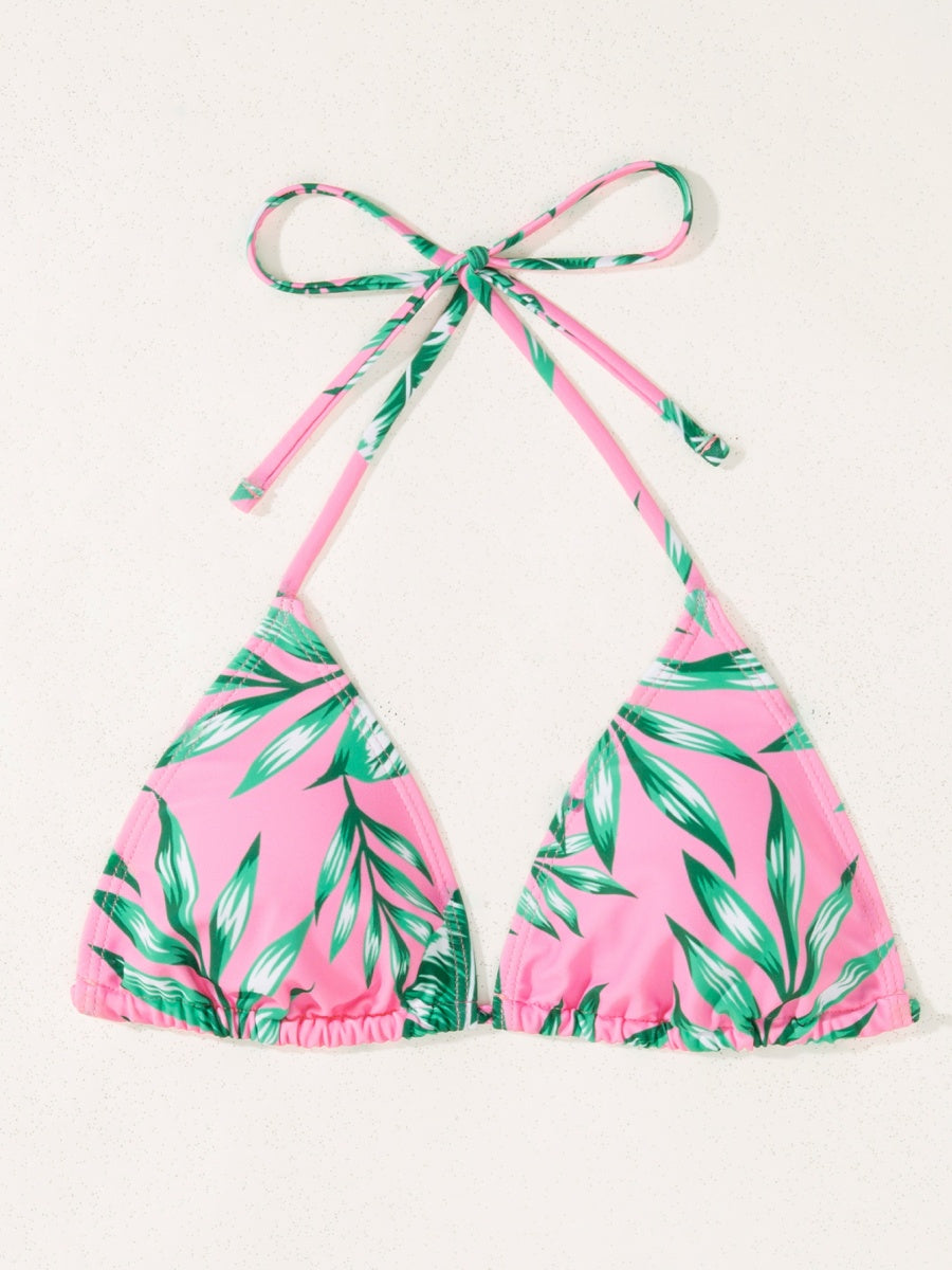Leaf Print Waist-cinching Tie Long-sleeved Sun Protection Bikini Three-Piece Set