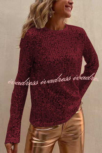 Keep It Shine Sequin Long Sleeve Shift Blouse
