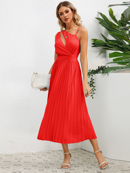 Casual Dress Cutout Asymmetrical Shoulder Ruching Summer Midi Dresses