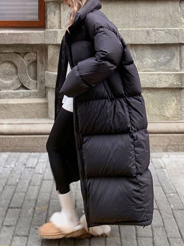 Solid Collared Longline Puffer Jacket