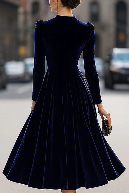 Solid Color Velvet Round Neck Long Sleeve Elegant Maxi Dress