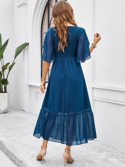 Party Dress Tiered Pleated V-Neck Summer Stylish Casual Midi Dresses