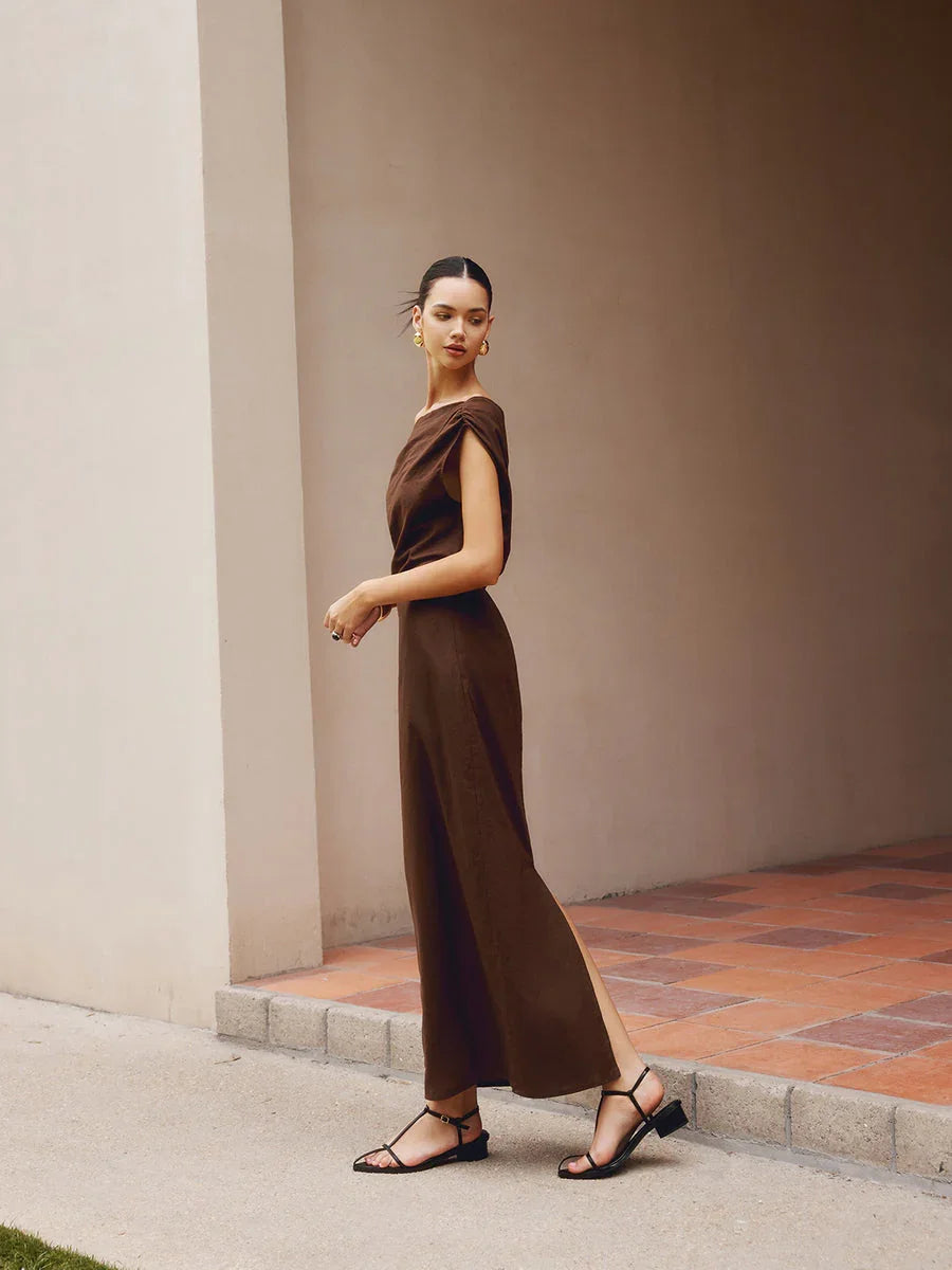 Asymmetric Shoulder Slim Fit Dress