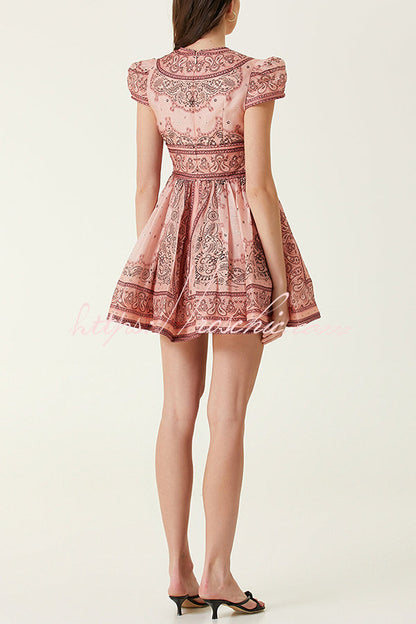 Unique Printed V-neck Short-sleeved Sexy Strappy Mini Dress
