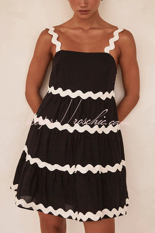 Rhea Suspender Wavy Striped Pleated Mini Dress