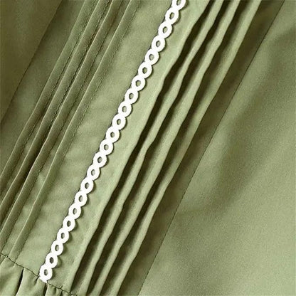 Linen Look Pintuck Embroidered Trim Round Neck Empire Midi Dress
