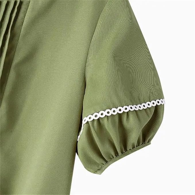 Linen Look Pintuck Embroidered Trim Round Neck Empire Midi Dress