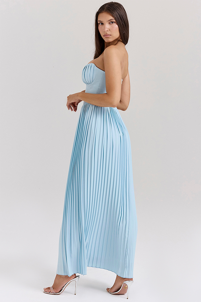 Strapless Sweetheart Corset Basque Waist Accordion Pleated Maxi Dress