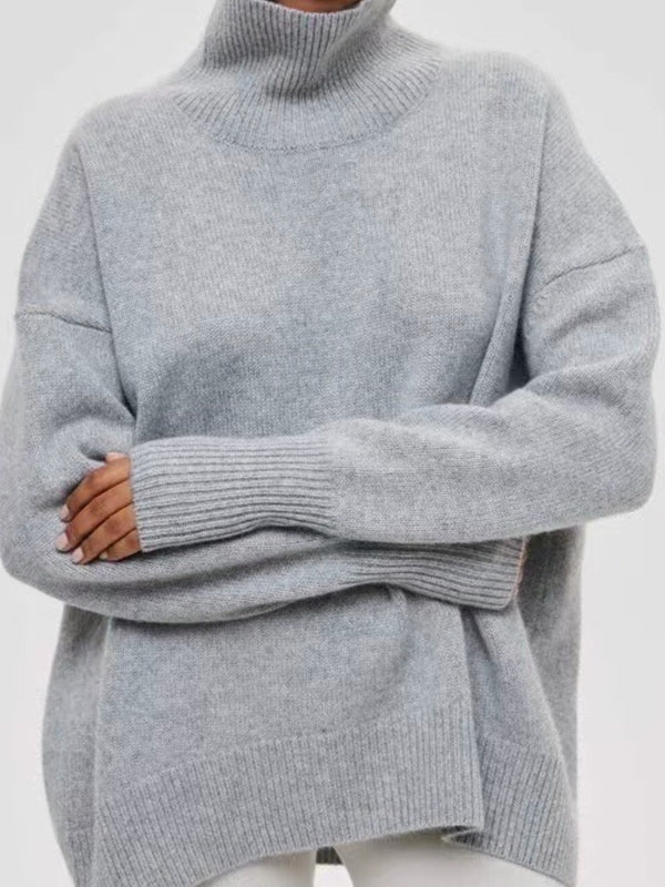 Solid High Neck Loose Sweater