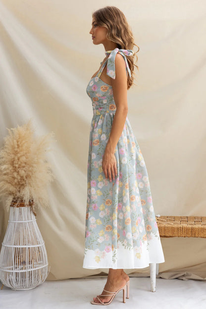 Printed Tie Shoulder Midi Cami Dress