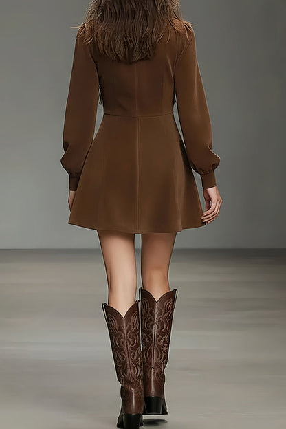 Stylish Suede Color-blocked Turtleneck Long-sleeved Mini Dress
