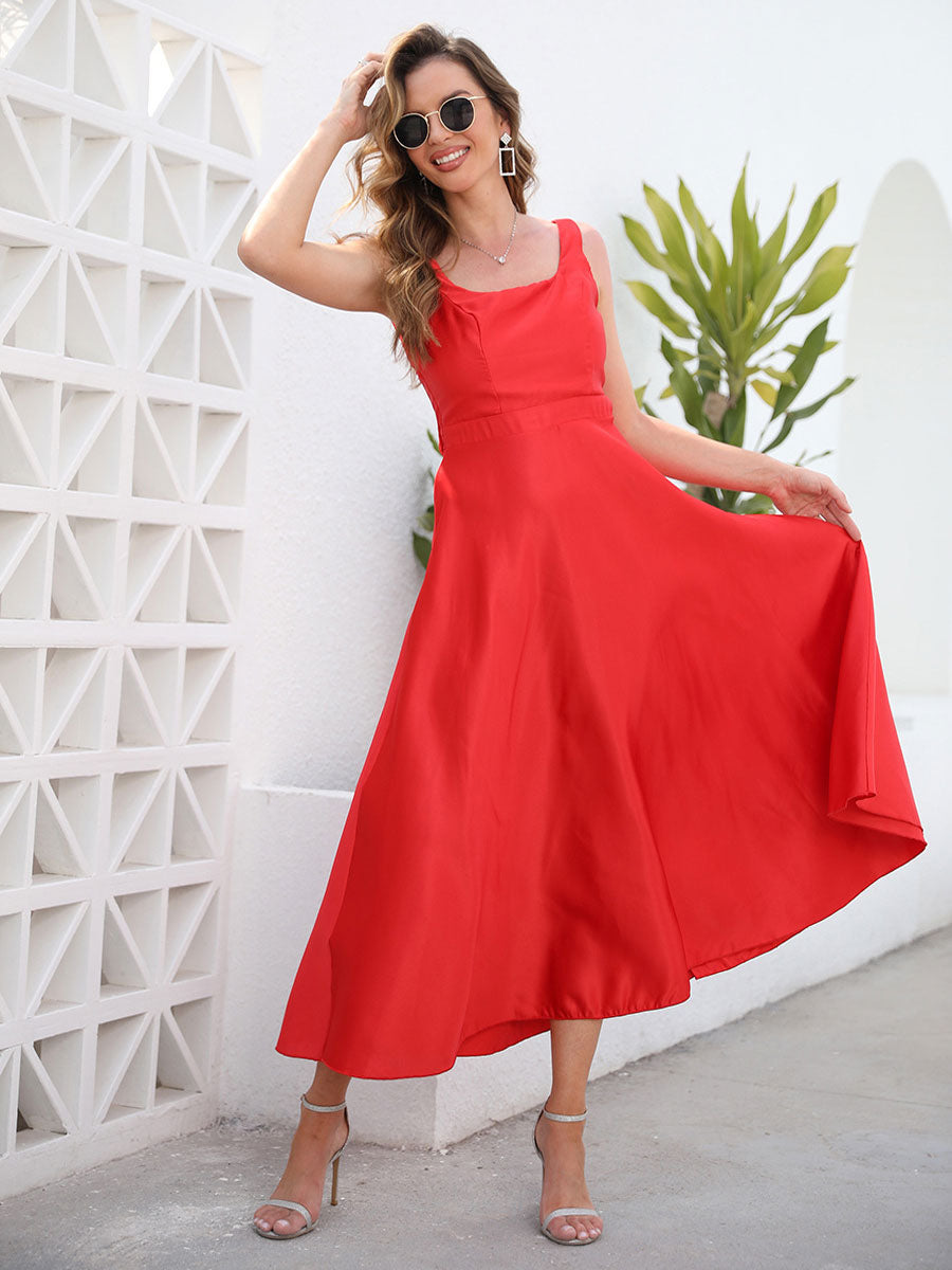 Sexy Sleeveless Midi Dress Vacation Dresses