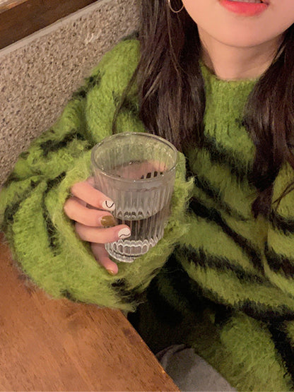 Contrast Color Irregular Stripe Loose Sweater