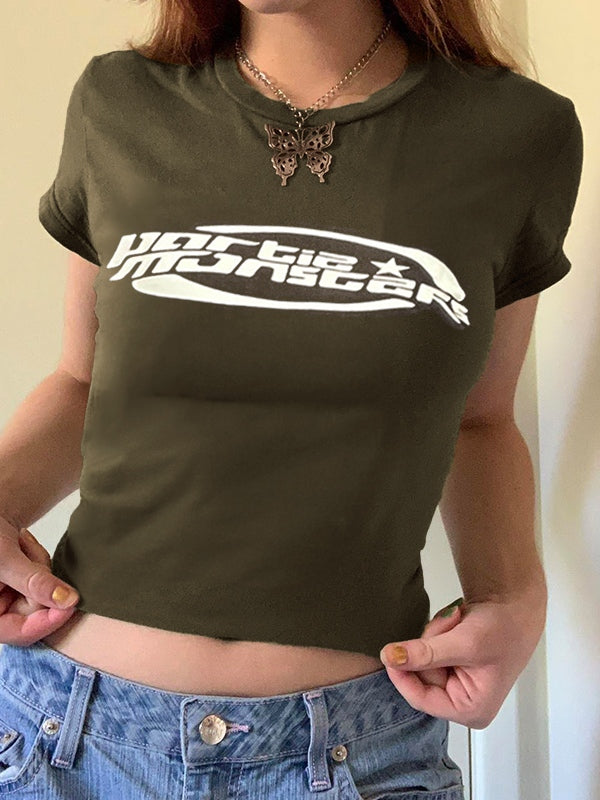 Solid Crew Neck Cropped Short Sleeve Tee