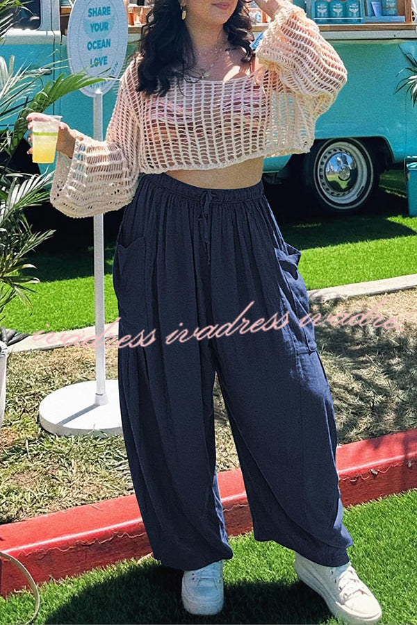 Diani Linen Blend Drawstring Waist Pocketed Loose Pants