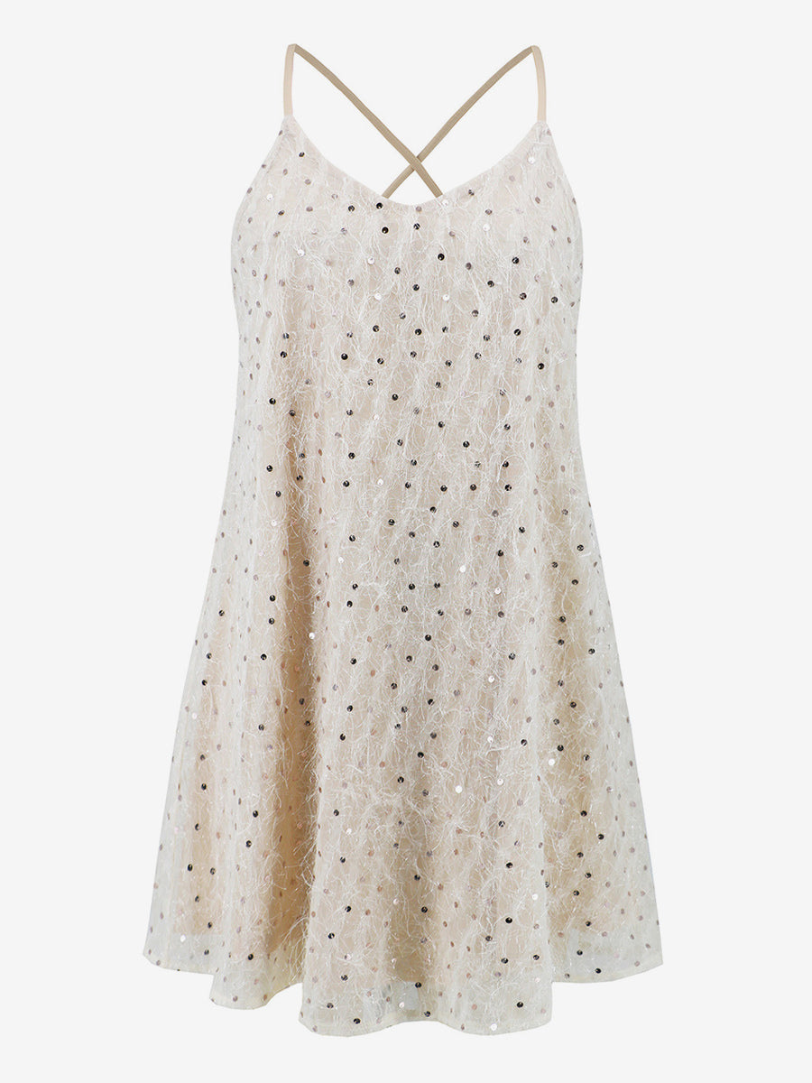 Sequined Dress Spaghetti Strap Crossover Back Sexy Birthday Party Mini Dresses