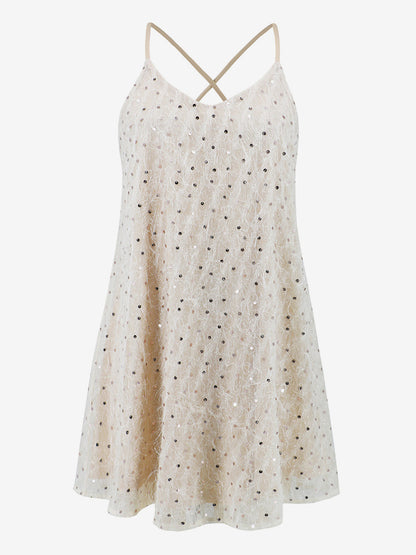 Sequined Dress Spaghetti Strap Crossover Back Sexy Birthday Party Mini Dresses