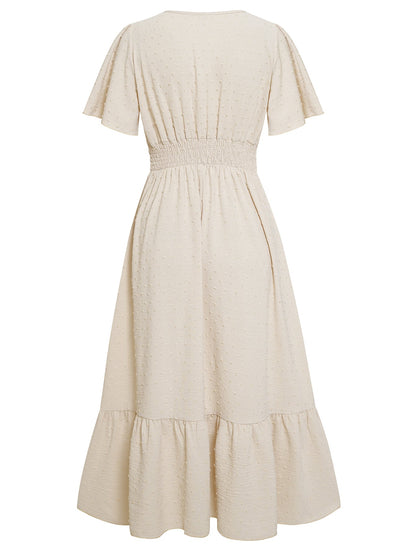 SWEETEST ONE POPPIES SHORT SLEEVE MAXI DRESS - BEIGE